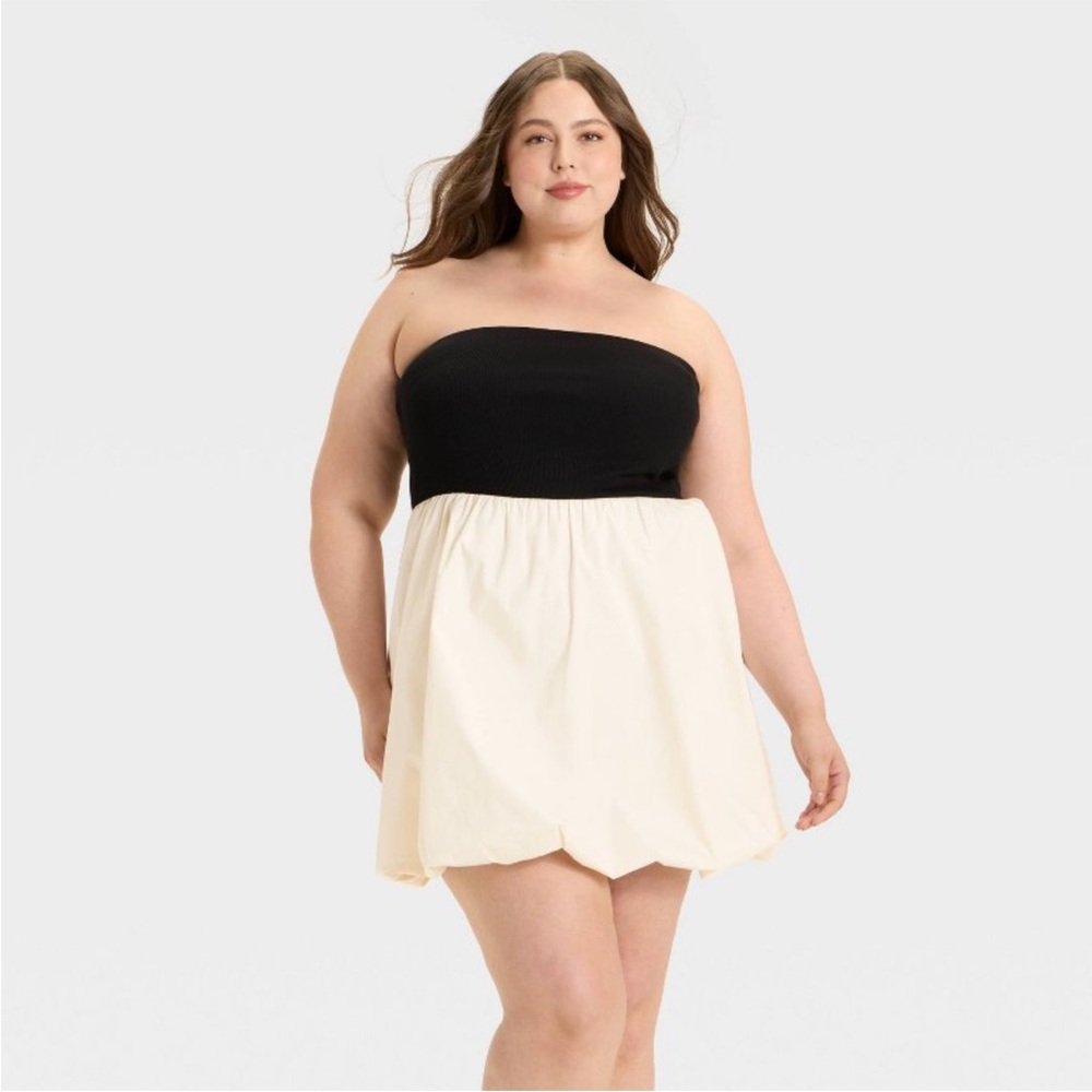 Women's Tube Bubble Mini A-Line Dress - A New Day™ Black/Cream XXL NWT